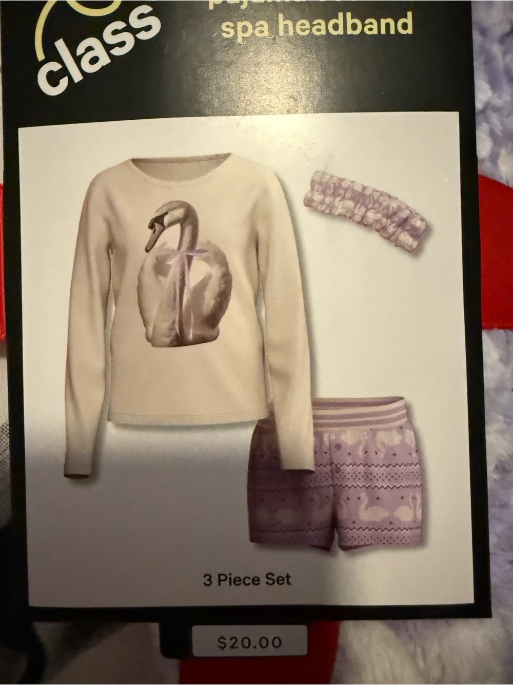art class Cream and Light Purple 3-Piece Swan Pajama Set with Headband XL 14 nwt